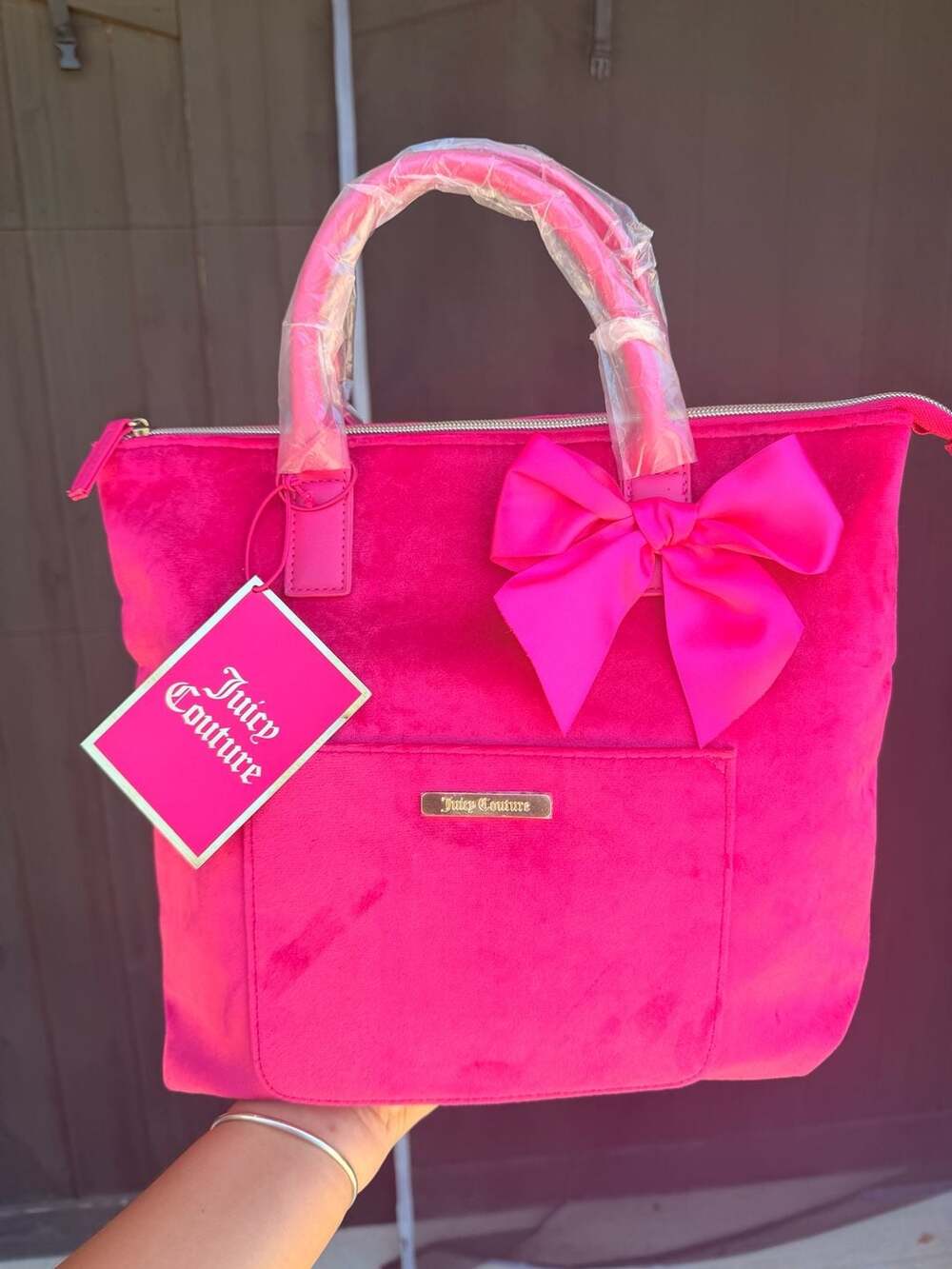 Juicy Couture Pink Velvet Bow Convertible Tote Backpack